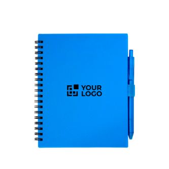 Carnet en plastique recyclé avec stylo et support, encre bleue