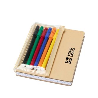 Set carnet B6 avec feutres et poche transparente intégrée