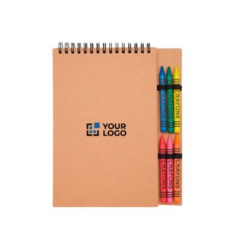 Cahier à spirale avec couverture souple et crayons de cire intégrés