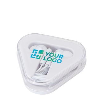 Écouteurs simples avec connecteur audio et étui triangulaire