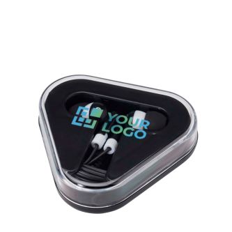 Écouteurs simples avec connecteur audio et étui triangulaire