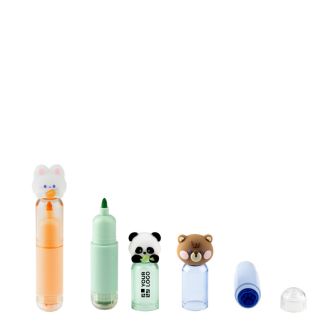 Set de 3 stylos colorés avec motifs d'animaux et tampons pour enfants