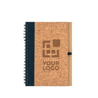 Carnet B6 avec couverture en liège et RPET, avec stylo et pages unies