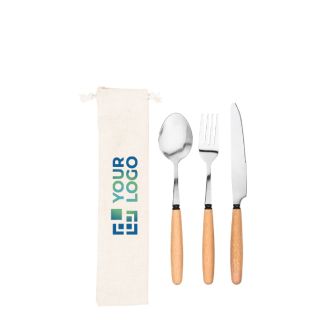 Set de 3 couverts en bois d'acacia et acier inoxydable