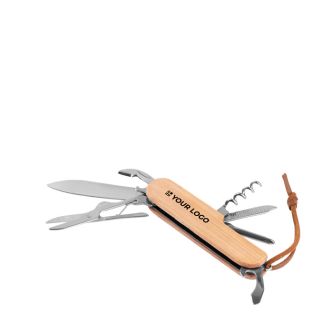 Couteau multifonction en bambou et acier inoxydable avec cordon