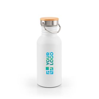 Bouteille en acier inoxydable avec bouchon en bambou et anse 580ml
