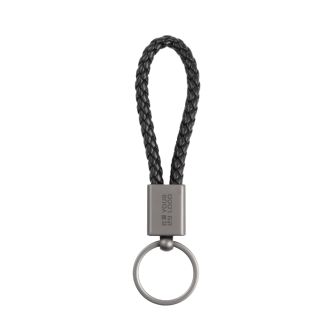 Porte-clés rectangulaire avec cordon en polyester et effet métallique