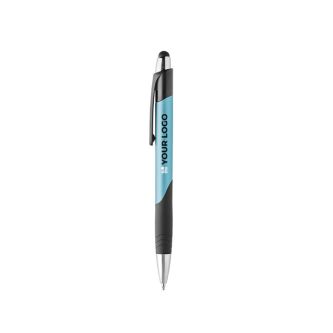 Stylo en plastique coloré avec bouton tactile encre bleue avec zone d'impression