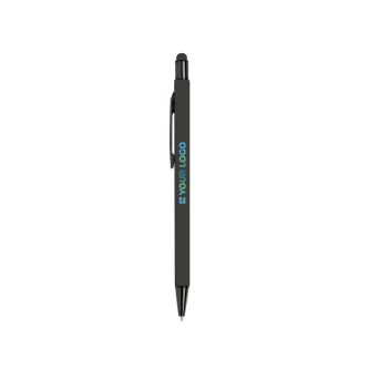 Stylo en aluminium avec corps caoutchouc et pointe tactile encre bleue avec zone d'impression