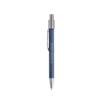 Stylo en aluminium à finition caoutchoutée avec spinner et encre bleue