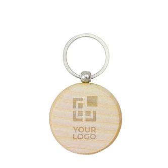 Porte-clés en bois de forme ronde avec grande zone de gravure avec zone d'impression