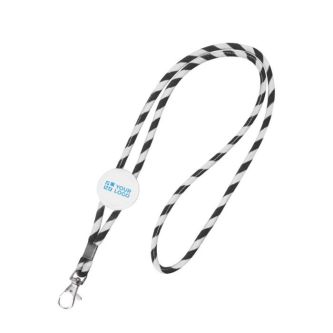 Lanyard tubulaire en polyester avec rayures multicolores avec zone d'impression