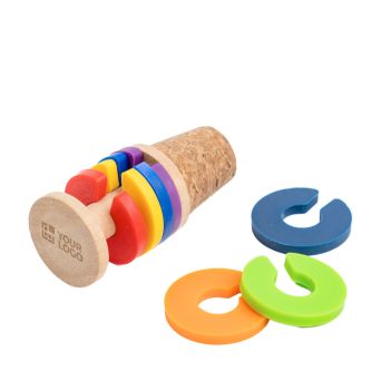 Bouchon en liège pour bouteille avec anneaux marque-verres colorés