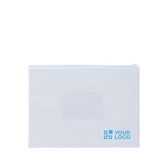 Porte-documents en plastique avec fermeture éclair pour documents A5 avec zone d'impression