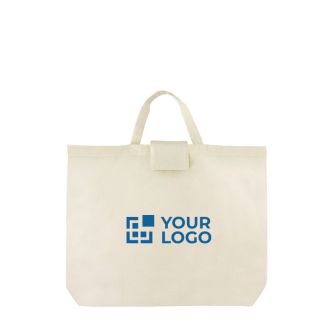Sac pliable pour courses en coton avec poignées courtes 110 g/m² avec zone d'impression