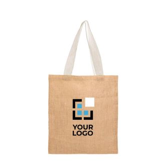 Sac de courses en jute avec poignées en coton 265 g/m² avec zone d'impression
