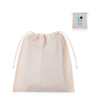 Sac en coton avec un côté en maille en forme de filet 140 g/m² avec zone d'impression