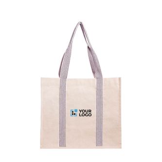 Sac en coton naturel avec anses de différentes couleurs 300 g/m2 avec zone d'impression