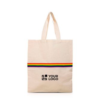 Sac en coton naturel avec bande multicolore et poignées 180 g/m² avec zone d'impression