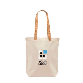 Sac en coton avec poignées en liège et rivet doré 180 g/m² avec zone d'impression