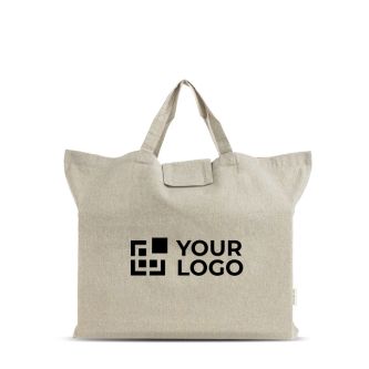 Sac pliable en coton recyclé avec soufflet et anses courtes 150 g/m²
