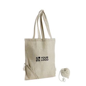 Sac pliable en coton recyclé mélangé avec anses longues 150 g/m²