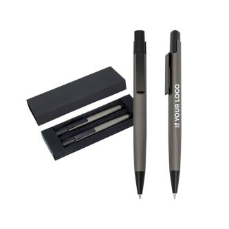 Ensemble stylo et porte-mine en aluminium avec étui, encre noire avec zone d'impression
