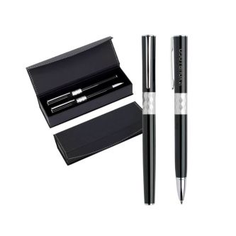 Ensemble roller et stylo en métal design avec boîte, encre noire avec zone d'impression