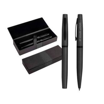 Ensemble roller et stylo avec boîte cadeau assortie, encre bleue avec zone d'impression