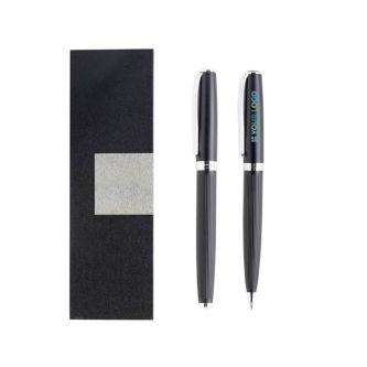 Ensemble roller et stylo en métal avec boîte matelassée, encre noire avec zone d'impression