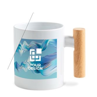 Tasse en céramique pour la sublimation avec anse en bois, 325 ml