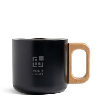 Tasse à double paroi en acier inoxydable avec anse en bois, 350 ml