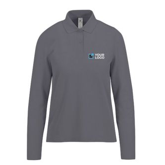 Polo classique pour femme en coton piqué à manches longues 180 g/m² avec zone d'impression