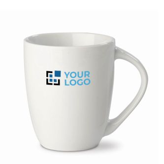Tasse blanche céramique à poignée triangulaire d'e une capacité de 270ml avec zone d'impression