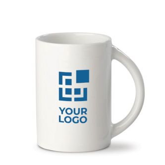 Tasse en porcelaine blanche poignée demi-cercle fabriquée en UE 300ml avec zone d'impression