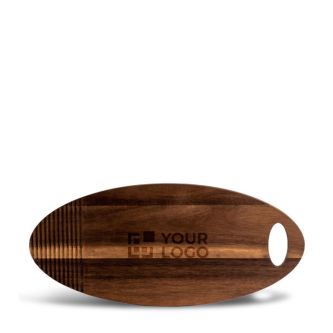 Planche à découper en forme ovale en bois d'acacia FSC avec zone d'impression