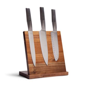 Porte-couteaux en bois d'acacia magnétique Orrefors avec zone d'impression