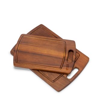 Ensemble de 2 planches à découper en bois d'acacia avec poignées avec zone d'impression