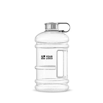 Grande bouteille en plastique avec poignée et bouchon fixe 2,2L avec zone d'impression