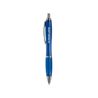 Stylo en plastique transparent avec détails métalliques et encre bleue
