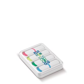Kit de 4 mini marqueurs de couleurs dans une boîte transparente avec zone d'impression