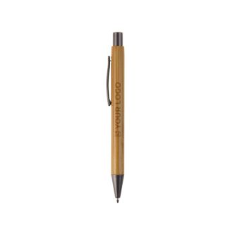 Stylo en bambou avec clip métallique et recharge Jumbo à encre bleue