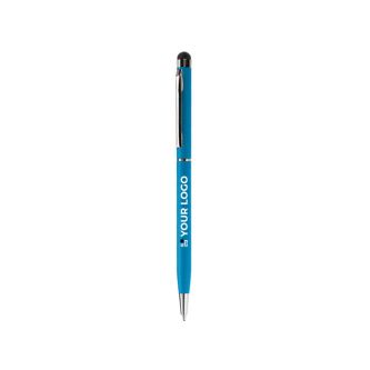 Stylo fin en métal de couleurs vives avec pointeur noir avec zone d'impression