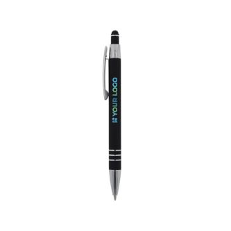 Stylo en aluminium avec finition soft-touch et 3 anneaux argentés avec zone d'impression