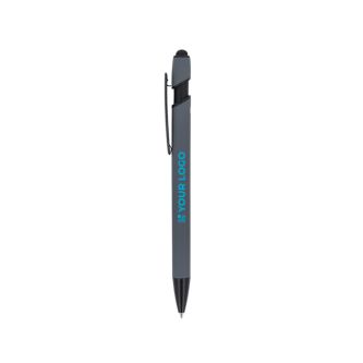 Stylo en aluminium recyclé au toucher doux avec stylet, encre bleue