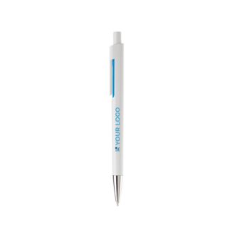 Stylo en plastique blanc avec détails subtils en couleur avec zone d'impression