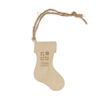 Décoration suspendue de Noël en bois en forme de chaussette