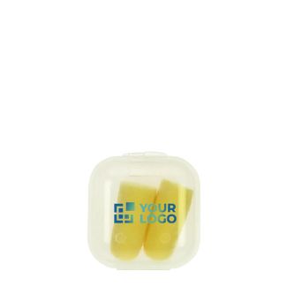 Étui transparent carré avec bouchons d'oreilles avec zone d'impression