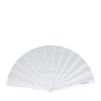 Eventail en polyester coloré avec manche en plastique personnalisable