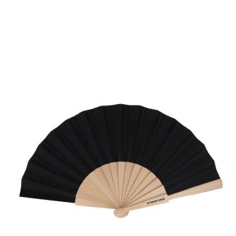 Éventail en RPET coloré avec manche en bois personnalisable